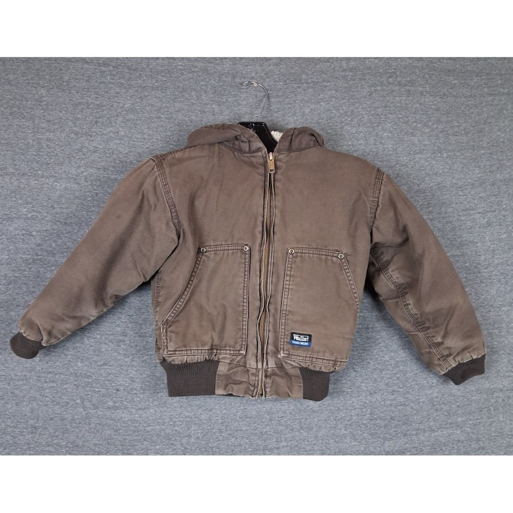 Walls Youth‎ Coat 6/7 Brown Canvas Sherpa Lined Hooded Tough Wear Ranch Outdoor